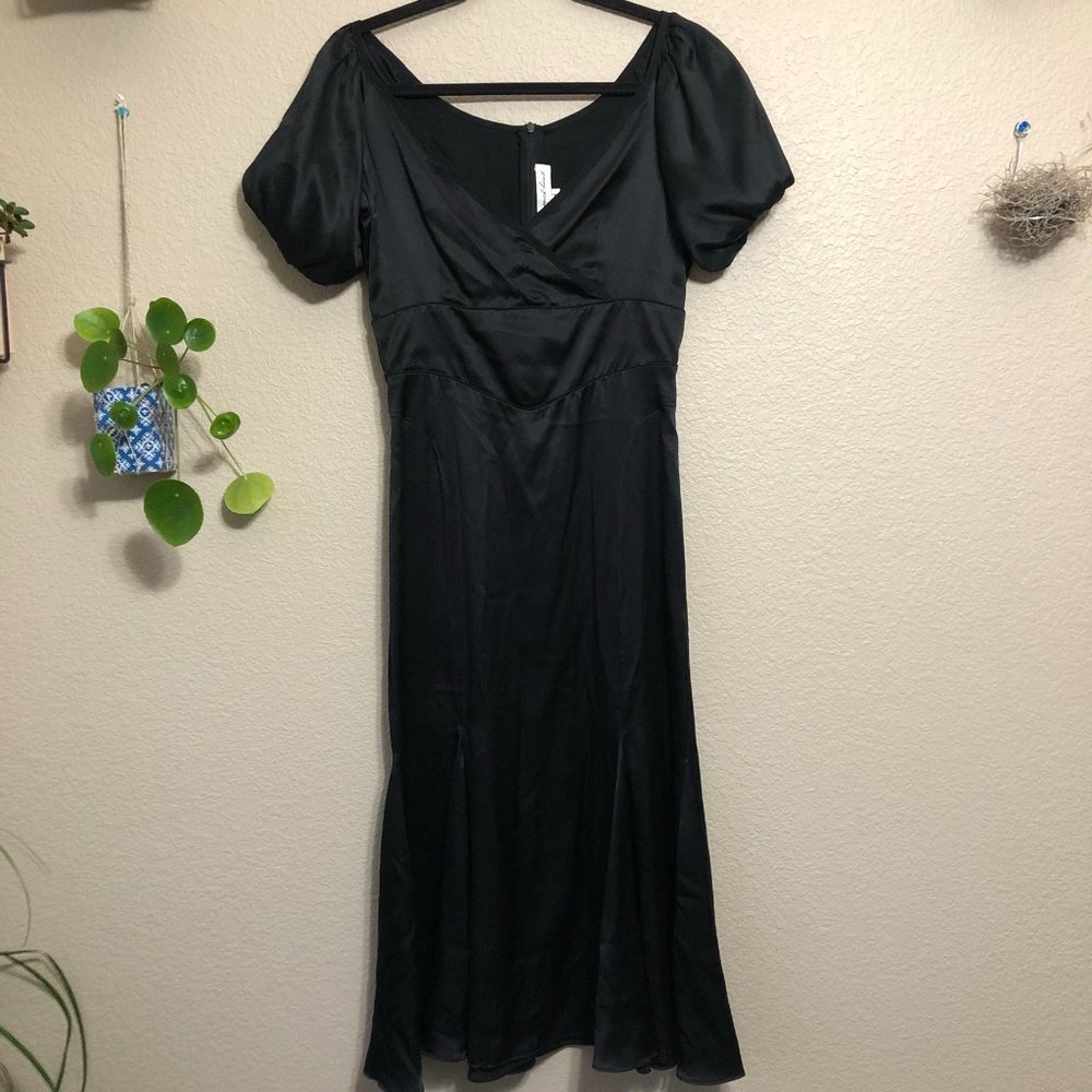 Jovovich Hawk Black Silk Midi Puff Sleeve Dress 4